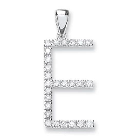 9ct White Gold 0.21ct Diamond E Initial